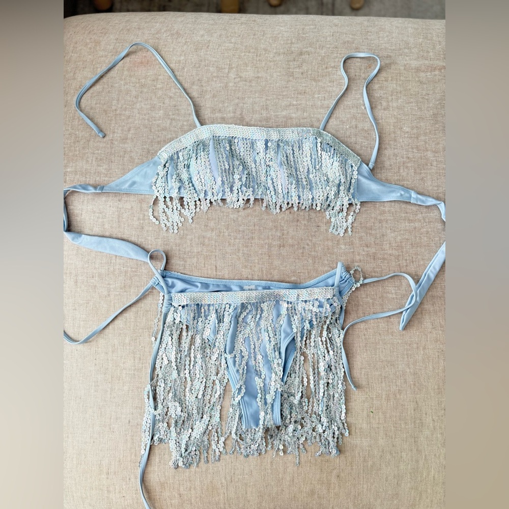 New Sequin Fringe bikini set: top + bottom size S - perfect for a festival